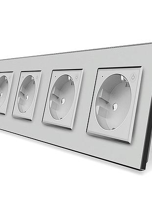Четырехместная умная розетка zigbee 3500 вт 16 а 110-250 в серый livolo с заземлением