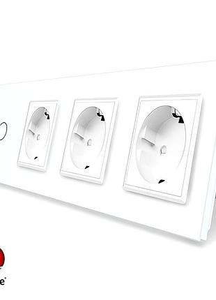 Умный сенсорный zigbee выключатель 1 сенсор 3 розетки 1000 вт белое стекло livolo
