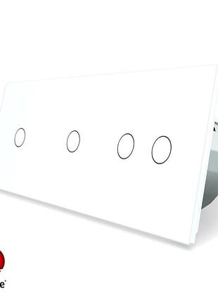 Умный zigbee сенсорный выключатель 4 сенсора 1000 вт белое стекло livolo