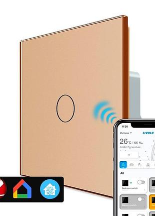 Умный сенсорный выключатель zigbee 1 сенсор 1000 вт золото стекло livolo
