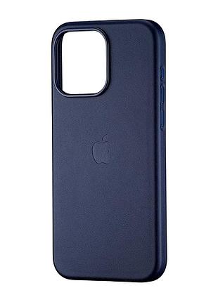 Чехол leather case magsafe защита камеры для iphone 15 pro max темно-синий