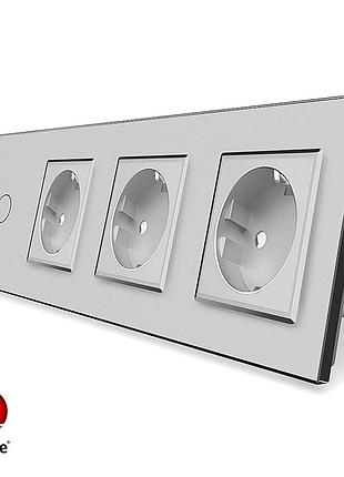 Умный сенсорный выключатель zigbee 1 сенсор 3 розетки 1000 вт серый стекло livolo