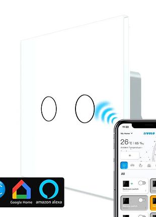 Умный сенсорный zigbee выключатель 2 сенсора 1000 вт белое стекло для управления освещением livolo