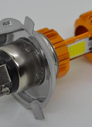 Лампа фары led h4 3 cob для фар мотоцикла 6000к дальний/ближний