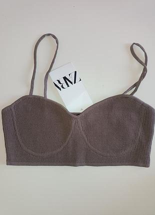 Топ zara новый с биркой m бежевый трикотажный бюстье