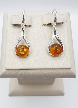 Сережки серебряные с янтарем 4,86 г