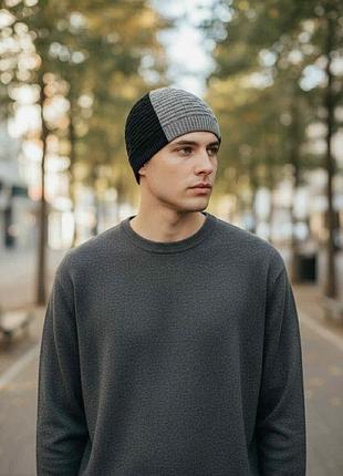 Шапка мужская черно/серая benetton 1386k0541*903