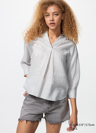 Рубашка uniqlo из 100% премиум льна рукав 3/4