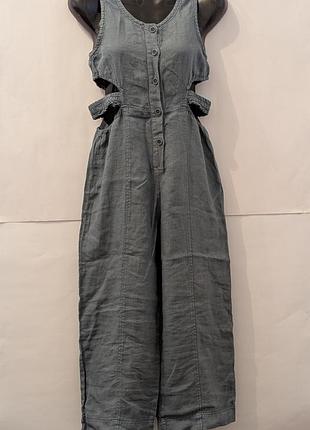 Комбинезон для девочки лен zara,152, шарковый, палаццо, палаццо,джинсовый цвет, легкий, летний,синий,широкий,свободный,прямый.лето