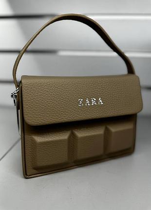 Жіноча сумка zara, сумка зара, сумка на плече, сумка через плече, крос-боді, брендова сумка, клатч коричневий
