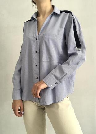 Хлопковая полосатая рубашка в полоску свободного кроя с деталями на рукавах от zara8 фото