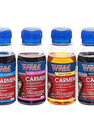 Комплект чорнил wwm carmen для canon 4х100г b/c/m/y водорозчинне (carmen.set-2)