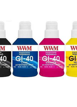 Комплект чернил wwm gi-40 для canon g5040/g6040 4х190г bp/c/m/y пигментное/влагоотводящее (g40set4)