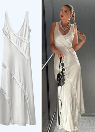 Zara невероятное сатиновое платье из шелковой вискозы р.s,m