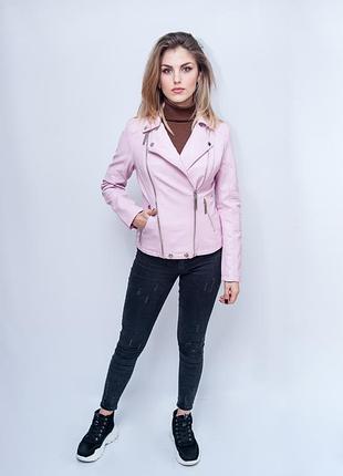 Женская куртка косуха silunu розовая яркая экокожа р. l 1733