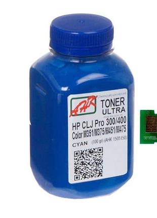 Тонер + чип анк для hp clj pro 300/400/m475 бутыль 100г cyan (1505162)