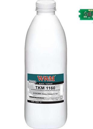 Тонер + чип wwm для kyocera p2040dn/p2040dw, tk-1160 бутль 210г black (tc-tk-1160-210-wwm)