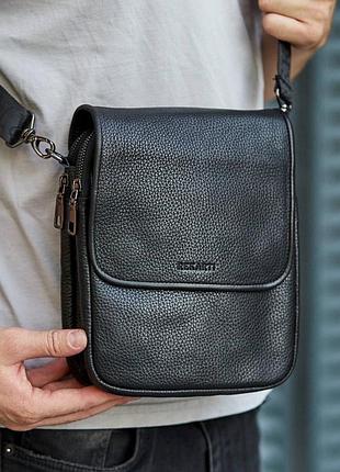 Шкіряна чоловіча сумка-месенджер 24х20х6, барсетка через плече tiding bag td-23433 чорна