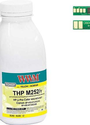 Тонер + чип wwm для hp lj pro m252, canon 045 бутль 45г yellow (045-cf402a-201y)