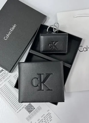 Мужской кошелек calvin klein черный с додочным карманом