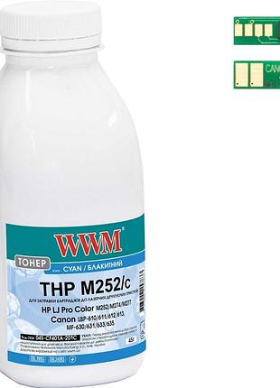 Тонер + чип wwm для hp lj pro m252, canon 045 бутль 45г cyan (045-cf401a-201c)