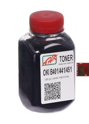 Тонер + чип анк для oki b401/mb441/mb451 бутль 80г black (1401336)
