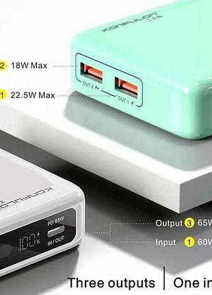 Power bank 20000mah a25q 2usb-22.5w/pd65w (для заряджання ноутбука) (input type-c 60w) білий тм konfulon