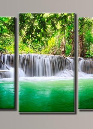 Модульная картина на холсте из 3-х частей "водопад"