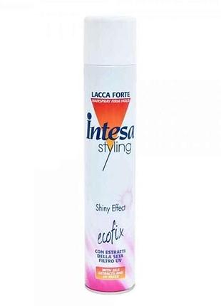 Лак для волосся 500мл суперсильна фіксація ефект блиску styling shiny (рожевий) тм intesa