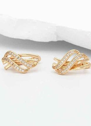 Серьги dgs 1146 23х18мм белые фианиты 3.3г позолота 18к тм xuping