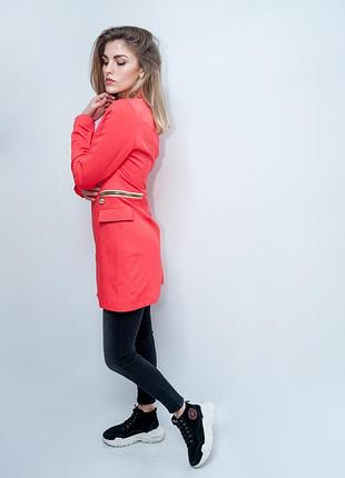 Жіночий тренч joy miss кораловий яскравий приталений плащ р. 38,42 70515