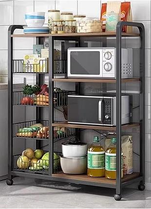 Триярусна кухонна полиця - органайзер з дерев'яними полицями 80x30x103см