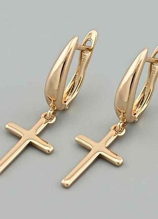Серьги подвески крестики 45232 35х11мм 2.7г позолота 18к тм xuping