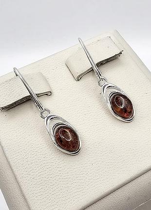 Сережки серебряные с янтарем 2,79 г