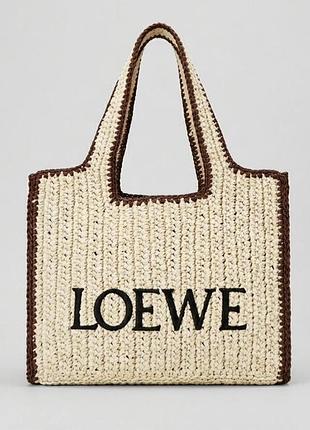 Плетеная летняя сумка из рафии loewe medium font tote in raffia