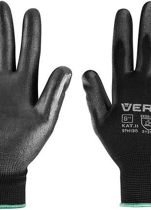 Перчатки рабочие verto, полиуретановое покрытие, р.8, черный
