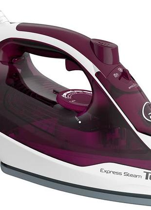 Утюг tefal express steam, 2400вт, 270мл, паровой удар -160гр, постоянная пара - 30гр, руля. подошва, бордовый