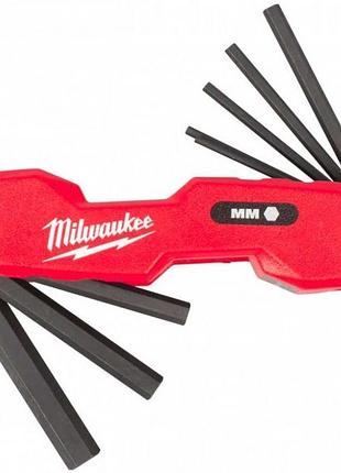 Ключи шестигранные milwaukee, набор 8шт, 118мм, hex1.5-8мм, складываются в корпус