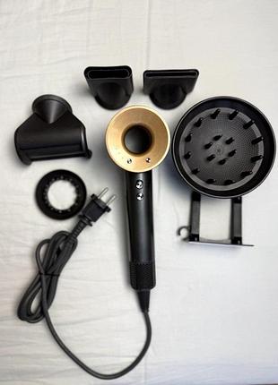 Фен super hair dryer сіро-золотой с ионизацией и турборежимом 5 насадок