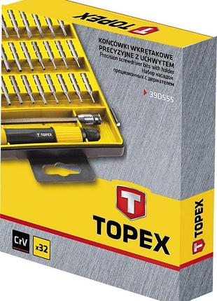 Біти topex, прецизійні, бітотримач, sl,ph,pz,h,t, 30мм, crv, кейс, набір 32шт 2