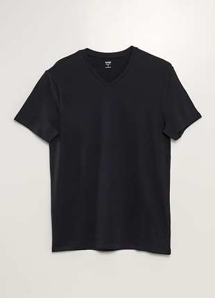 Футболка мужская kiabi, xl,l,черная,хлопок,лето,прямая,весная, из хлопка,триугольный,v,вырез,хлопковая,тонкая