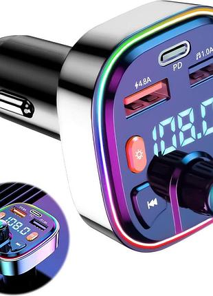 Автомобільний трансмітер bluetooth q5 bt5.0 rgb підсвітка pd18w.eq