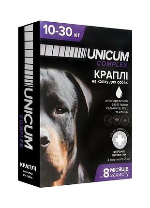 Капли от блох, клещей и гельминтов на холку для собак 10-30 кг unicum complex
