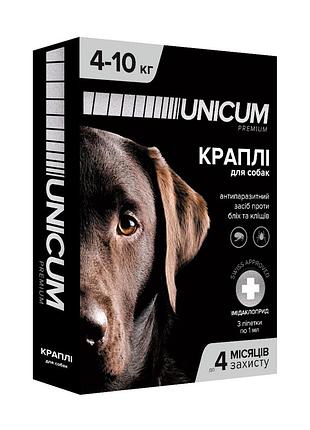 Капли unicum premium от блох и клещей на холку для собак массой 4-10 кг