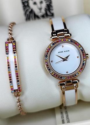 Годинник жіночий anne klein ak/3974wtst + браслет оригінал в коробці анна кляйн