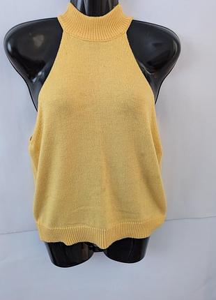 Топ жіночий vero moda,жовтий,бавовна,під горло,без рукавів,поліестер,з плечима,в'язаний,кроп,джемпер,демісезон,майка