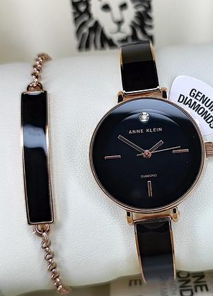 Часы женские anne klein ak/3620bkst + браслет оригинал в коробке анна кляйн