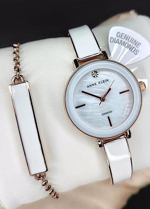 Годинник жіночий anne klein ak/3620wtst + браслет оригінал в коробці анна кляйн