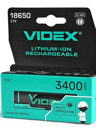 Акумулятор videx li-ion з захистом від перегріву 18650 3400mah 12373