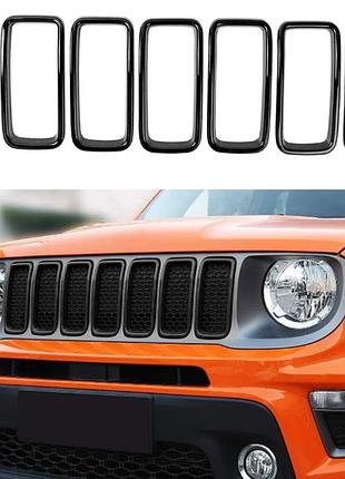 Jeep renegade вставки решётки радиатора grill на джип ренегейд 2019-2023 чёрные кольца 6vm90sz0aa